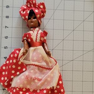 Vintage New Orleans Collector Doll In Red Polka Dotd with Headwrap